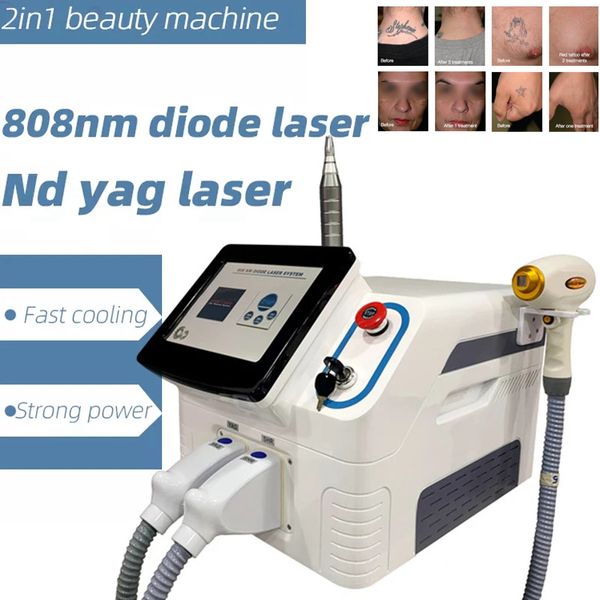 Máquina láser de eliminación de tatuajes 2 en 1 Q Switched Nd Yag 808nm Equipo láser de diodo para el cabello Dispositivo de rejuvenecimiento de la piel para salón de belleza Uso en el hogar