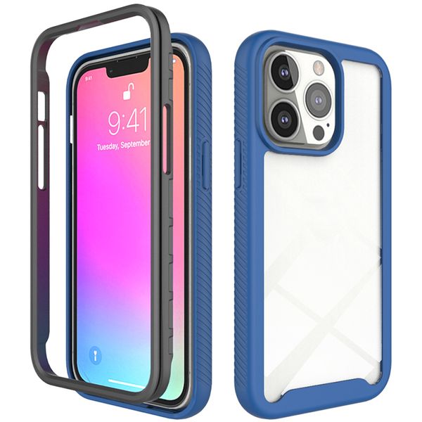 2 en 1 TPU PC Fundas de teléfono a prueba de golpes para iPhone 13 12 11 Mini Pro Max X XS 8 7 Plus Cubierta de marco de parachoques suave