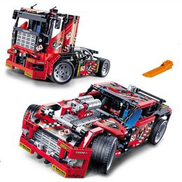 2 en 1 Transformable Car Model Building Block Sets Decool 608pcs Race Truck Car Compatible Technic 3360 DIY Toys Cadeau Q0624