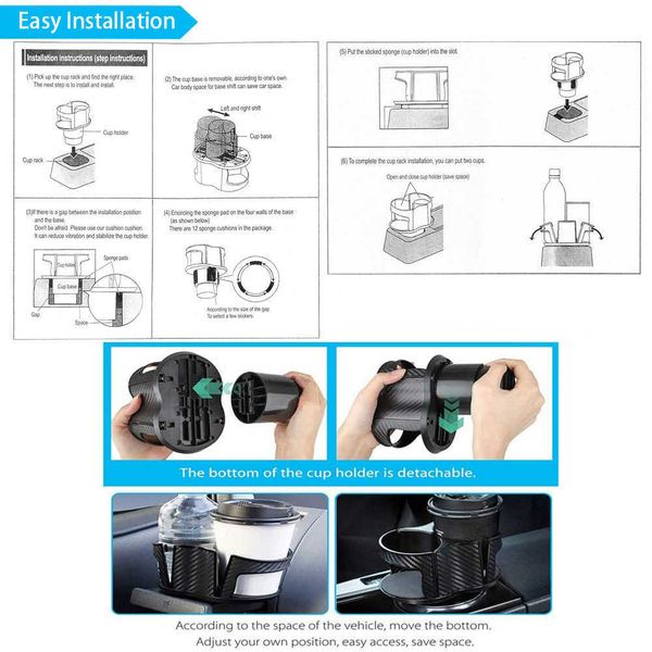 Soporte doble 2 en 1 para taza de café de coche con Base ajustable, soporte para botellas de refrescos, accesorios de montaje para coche 259u