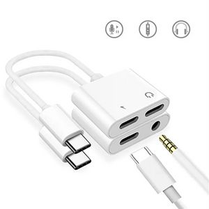 2 em 1 Tipo c para USB-C 3,5 MM Jack Audio Charger Splitter Adaptador Conversor Cabo para iphone 15 Samsung S21 S20 Note 20 Adaptadores de carregamento de fone de ouvido Android