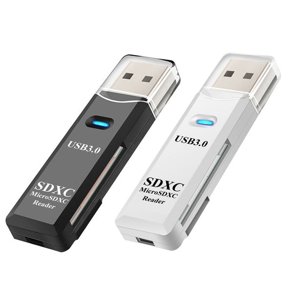 Adaptateur USB 3.0 2 en 1, lecteur de carte MicroSD TF, lecteur de carte mémoire haute vitesse avec indicateur d'alimentation LED, accessoires pour ordinateur portable