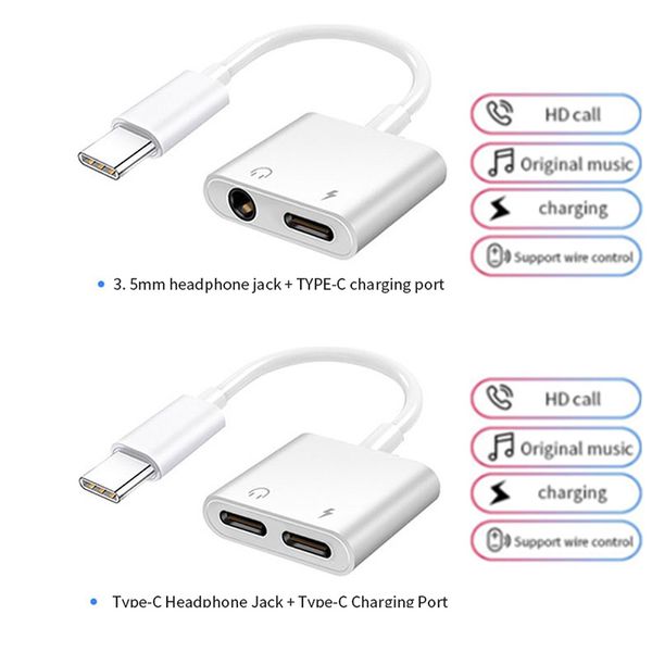 Adaptateur USB C 2 en 1 Câble de charge Jack 3,5 mm pour Samsung Note 10 Plus S20 Fe Note20 Ultra Splitter Type C vers double convertisseur USBC