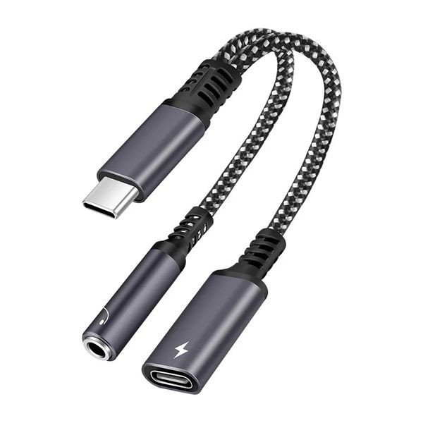 2 en 1 USB C à 3,5 mm Adaptateur de prise casque de type C Adaptateur Audio Charge AUX pour iPad Pro Samsung S20 Ultra Note 20 10 Huawei