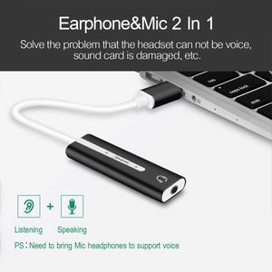 USB HUB 2 EN 1 USB Tarjeta de sonido externa C / 3.0 a 3.5mm Jack Audio Micrófono Adaptador de auriculares para Macbook PC Laptop