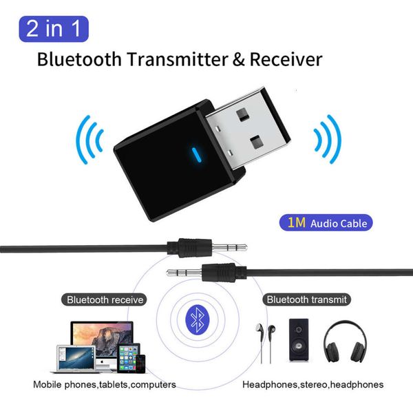 Receptor USB 2 en 1 5.0 Adaptador inalámbrico Bluetooth para automóvil Transmisor de TV para computadora