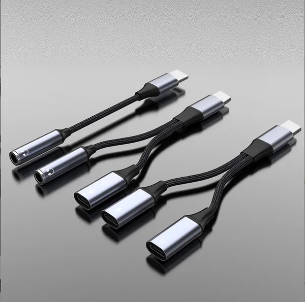 Convertisseur USB Type C 2 en 1 vers Audio 3.5mm et chargeur, prise casque, adaptateur Audio, câble de connecteur pour téléphones Android