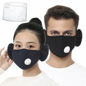 2 en 1 masque facial à valve avec cache-oreilles en peluche hiver masques de bouche chauds bouche-moufle oreillette masque de cyclisme en plein air avec 2pcs filtres CCB2698