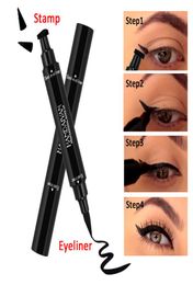 2 in 1 gevleugelde eyeliner potloodstempel Perfect Cat Eye Vamp vloeistof zwart Quick Flick Wingliner waterdicht stencil vleugel langdurig S6418450