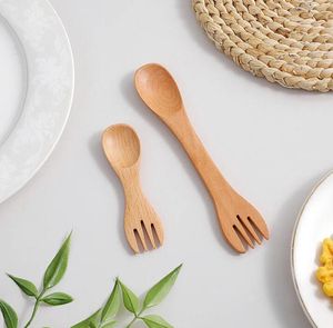 2 en 1 utensilios de cocina antiadherentes de madera con cuchara y tenedor de doble cabeza