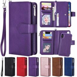 2 in 1 Zipper Wallet Case 6 Card Slots + Afneembare Telefoonhoes + IPper-portemonnee + Foto Frame + Bankbiljet Kaartsleuf voor iPhone 12, 11, XSMAX