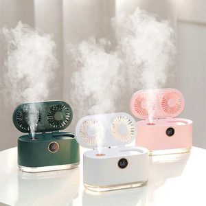 Humidificateur d'air sans fil rechargeable 2 en 1, avec ventilateur de climatisation, lumière LED, brumisateur ultrasonique, diffuseur d'arôme USB