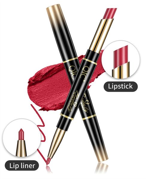 Rouge à lèvres Permanent 2 en 1, stylo de haute qualité, mat, imperméable, longue durée, avec un crayon de Contour, maquillage, cosmétiques