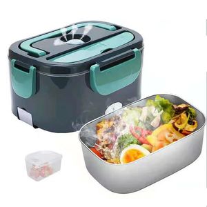 Boîte à déjeuner électrique 2 en 1 pour maison et voiture, chauffage des aliments, boîte à Bento en acier inoxydable 12V 24V 110V 220V, ensemble de récipients chauffants pour aliments 240304