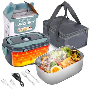 2 IN1 CAR HOMA Lunch Box Electric de acero inoxidable Calefacción de alimentos Bento Bento 12V 24V 110V 220V Alimento de contenedor calentado calentado 240416