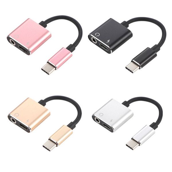 Adaptateur 2 in1 Type C Câble Audio Aux Adaptateur de Charge USB Type C vers Jack Pour Xiaomi Mi 6 Huawei avec sacs