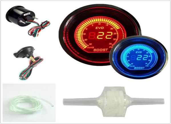 2 pulgadas 52 mm Turbo Boost Medidor de vacío Psi 12 V Coche Azul Rojo LED Luz Tinte Lente Pantalla LCD Auto Medidor digital instrumento Univers8390737