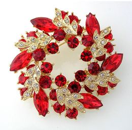 2 inch vergulde rode strass kristallen krans bloem broche