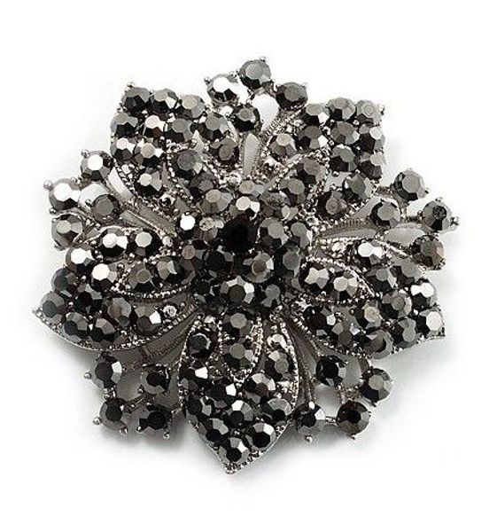 Broche de estrella de mar de estilo vintage con diamantes de imitación de color negro azabache chapado en plata rodiada grande de 2 pulgadas