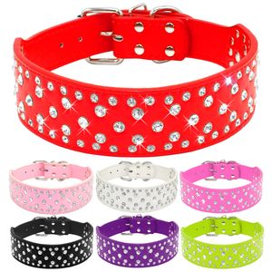 2 pouces Strass Chien Colliers Plein Cristal Brillant Diamants Cloutés En Cuir PU Bling Apparence Pour Animaux De Compagnie pour Chiens De Taille Moyenne