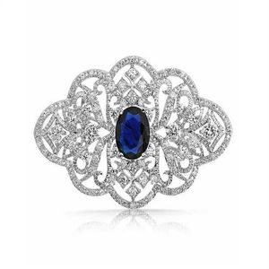 2 pouces vintage Look Clear Rhinestone Crystal Diamante Wedding Bijoux Broche avec Blue Stone222i