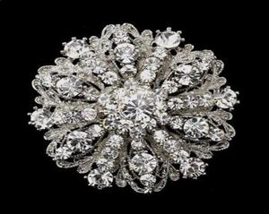 Broche cristalline diamante de style vintage Rhodium Silver