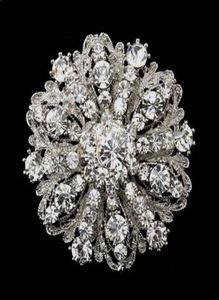 Broche en cristal de grande taille pour femmes, 2 pouces, Style Vintage, ton argent rhodié, strass, diamant, 1579244