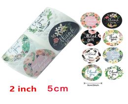 2 inch5 cm Ronde Bloemen Dank U Stickers 500 stks voor Bruiloft Gunsten en Feest Handgemaakte Gife Envelop Seal Briefpapier Sticker9060570