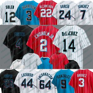 2 Jazzs Chisholm Jr. Baseball jerseys Marlins Brian Anderson Bryan de la Cruz Jorge Soler Luis Arraez Garrett Cooper Avisail Garcia Jesus Sanchez