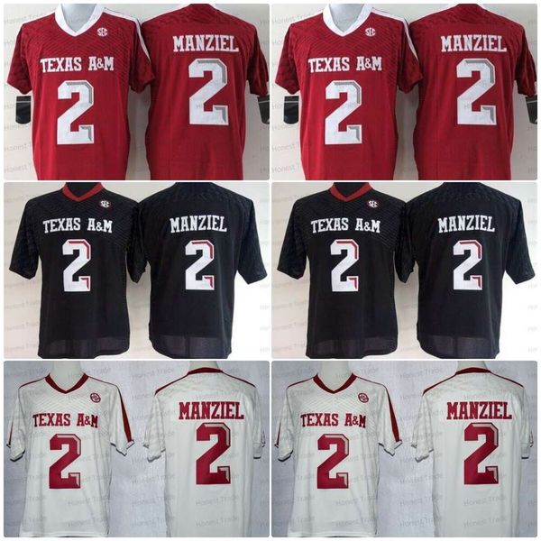 2 Johnny Manziel Texas Aggies College Football Jersey Manziel cosido para hombre blanco negro S-XXXL