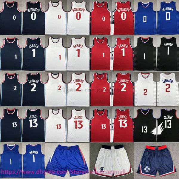 2 Kawhileonard Jersey 2024-25 Nouveau basket-ball 13 Paulgeorge 1 Jamesharden Jerseys Shorts cousus rouge blanc bleu respirant Shirts Sports