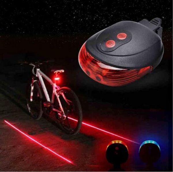 2 Laser + 5 LED Faire du vélo Vélo Feu arrière sécurité lampe d'avertissement clignotant Alarme Attention Lumière seatpost Alert Ray Flicker