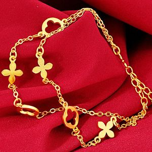 2 capas geometría muñeca cadena enlace 18k oro amarillo lleno mujeres chica hombres pulsera joyería regalo