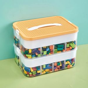 Boîte de rangement de blocs de construction pour enfants à 2 couches, conteneur réglable compatible Lego en plastique avec poignée, grille organisateur de jouets 240125