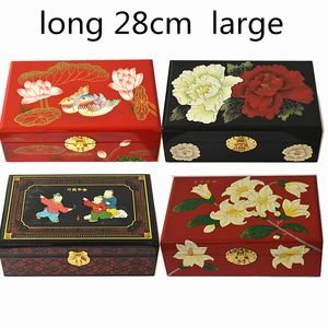 Boîte en bois chinoise laquée à 2 couches avec serrure Grande boîte de rangement de décoration vintage pour bijoux, trousse de maquillage, cadeau d'anniversaire de mariage