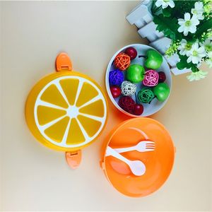 Boîte à lunch à motif de citron à 2 couches Eco-friendly Bento Fruit Food Container Salade avec cuillère pour enfants étudiants pique-nique 210423