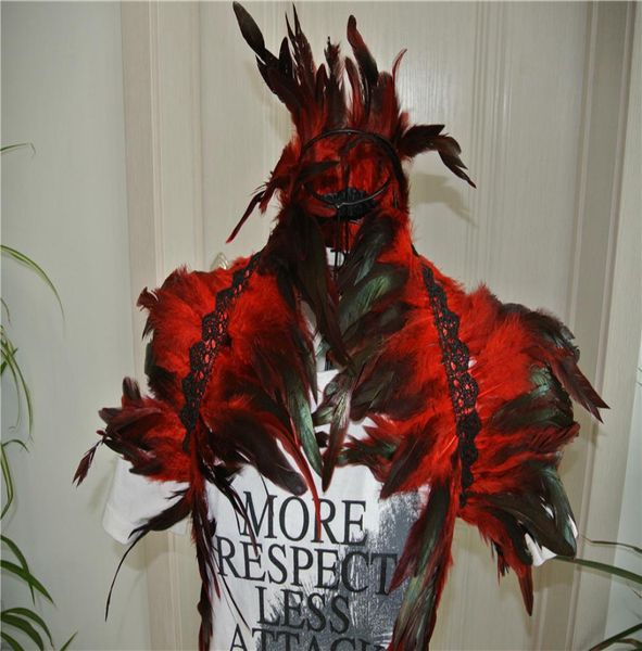 Chal de plumas rojas de 2 capas, capa de plumas con hombros descubiertos, capelet vintage para decoración de fiesta de adultos 3400586