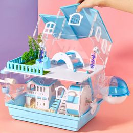 2 couches transparent hamster cage acrylique petit animal hérisson gueua cochon villa emballage fournit des cadeaux de jeu de jouets pour les enfants 240509