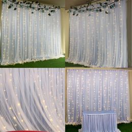2 capas de cortinas coloridas para telón de fondo de boda con luces LED, decoración de arcos para fiestas, fondo de escenario de boda, cortina de seda deco236R