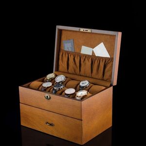 Boîtes de rangement de montres 2 couches Boîtier en bois Organisateur avec Lock Men Watch Boîtes-cadeaux Boîtes bijoux 904L Strip en acier 240425