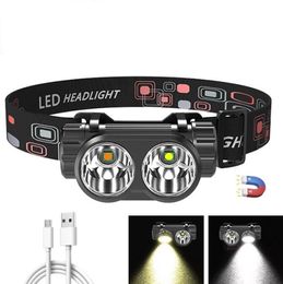 2 LED oplaadbare koplamp 1000 lumen hoofdband licht magnetische reparatielamp koplamp multi-colour yelow wit licht koplamp voor jacht op vissenkamperen