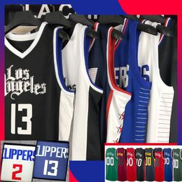 2 Leonard Basketbal Jersey Heren City Paul 13 George Basketbal Jerseys Zwart wit blauw alle Gestikt Maat S-XXL