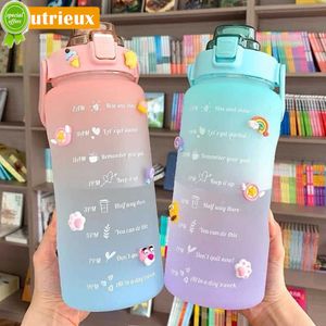 2 Liters Water Bottle Motivational Drinking Bottle Sports Water Bottle with Time Marker Stickers Portable Reusable Water Cups