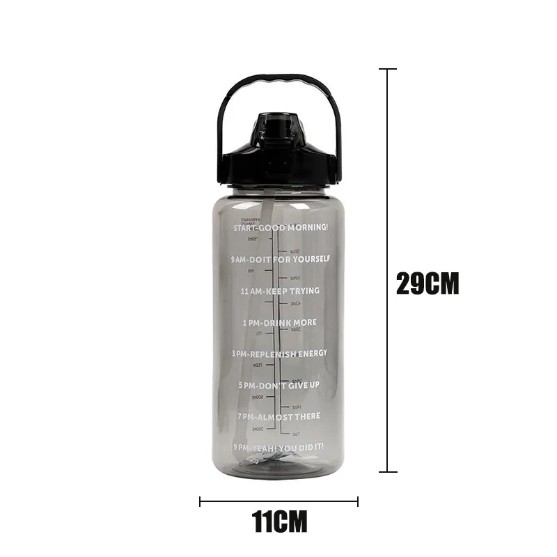 2 لترات زجاجة ماء زجاجة شرب زجاجة ماء رياضية مع ملصقات علامة الوقت محمولة أكواب بلاستيكية قابلة لإعادة الاستخدام