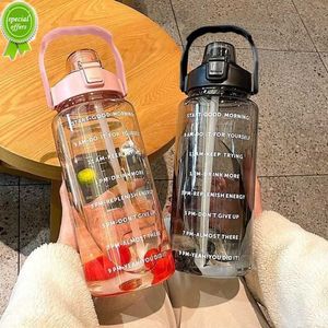 Bouteille d'eau de 2 litres avec paille, bouteille de motivation, bouteille d'eau de sport avec marqueur de temps, tasse en plastique Portable réutilisable
