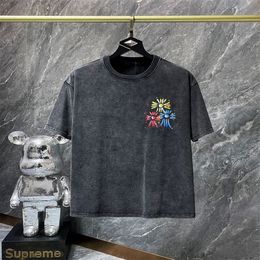 # 2 T-shirts pour hommes Polos T-shirts ronds col brodé et imprimé style polaire vêtements d'été avec rue pur coton wu003