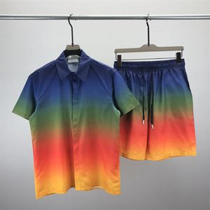 2 Survêtements pour hommes Ensembles de plage hawaïenne pour hommes Chemises de vacances pour hommes et femmes Ensemble de shorts imprimés à blocage de couleur #21
