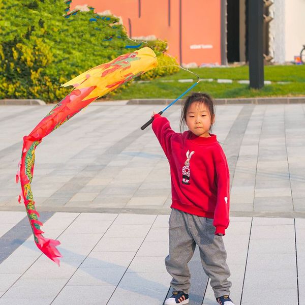 La mejor cinta de danza del dragón chino para niños de 2 metros con varilla, dragón de práctica al aire libre en el Año Nuevo Chino, juguetes para niños, regalos