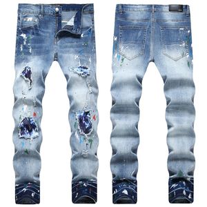 Nieuwe Designer Heren Jeans Skinny Broek Casual Luxe Jeans Mannen Mode Verontruste Ripped Slim Motorcycle Moto Biker Denim Hip hop Broek #312