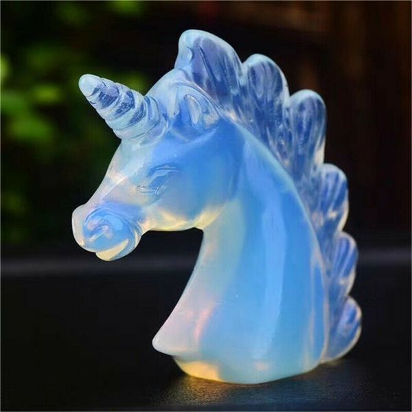 Oplite Pierre Licorne Spécimen Sculpté à la Main Artisanat Tête de Cheval Figurine Animaux